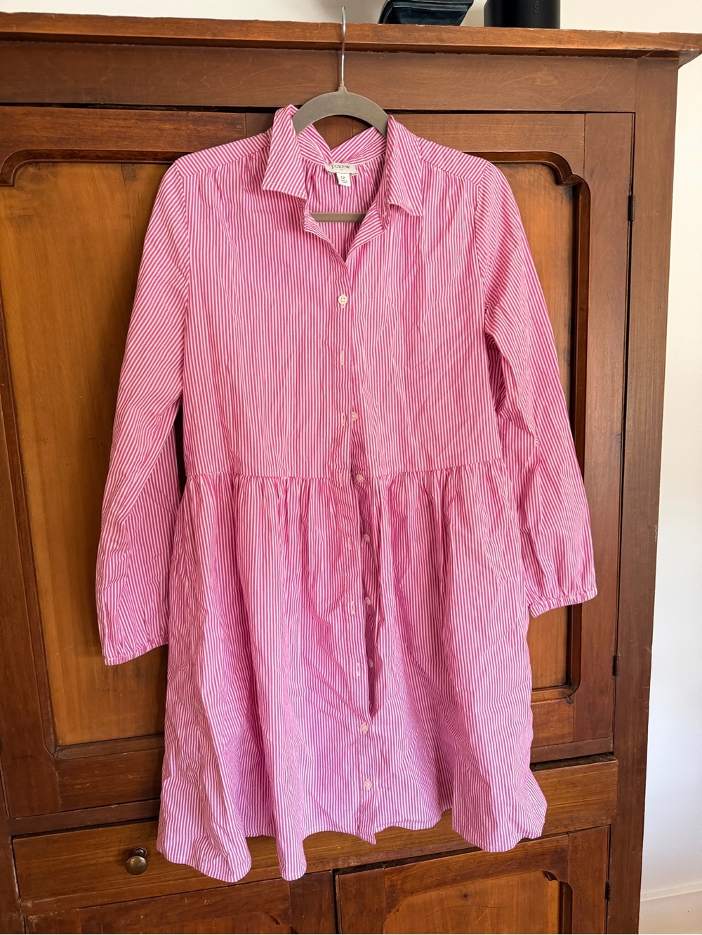 Crew Pink Striped Button-Up Shirt Dress